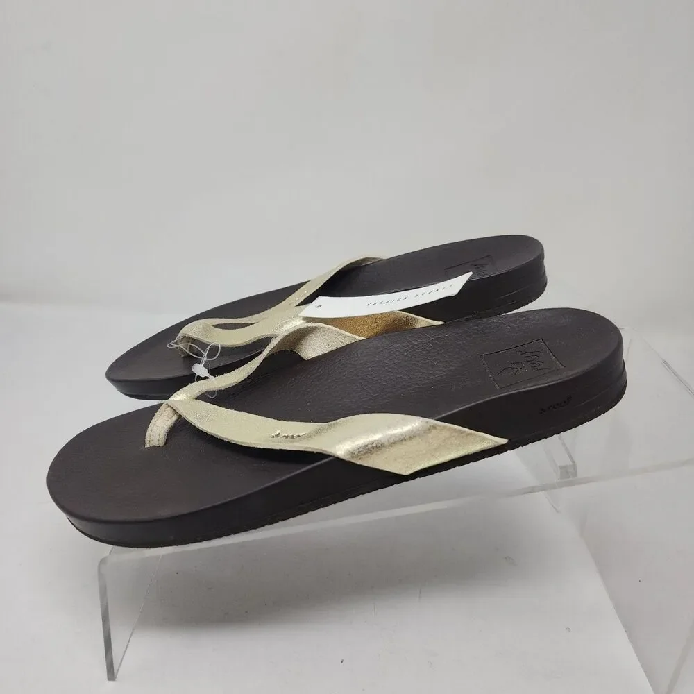 Reef Sandals Womens Size 6 Gold Cushion Bounce Court Flip Flops Comfort Summer
